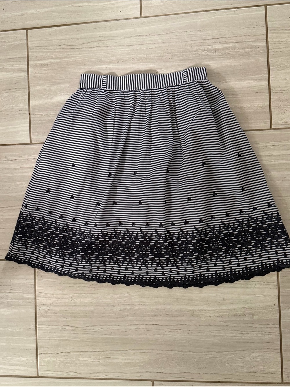 kate spade Black and White Striped Circle Skirt with Lace Trim